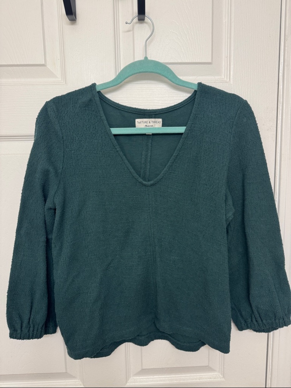 Madewell Texture & Thread Deep Teal V-Neck Sweater